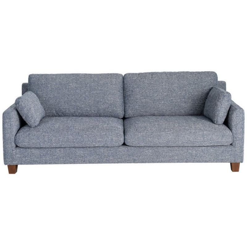 Grand Canapé minimaliste esprit scadinave Droit 3 places 221 cm Tissu chiné texturé Bleu Bois d'hévéa Seloriado 