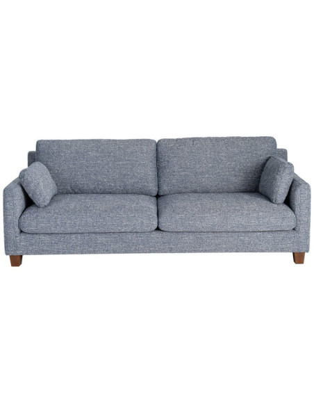 Grand Canapé minimaliste esprit scadinave Droit 3 places 221 cm Tissu chiné texturé Bleu Bois d'hévéa Seloriado 