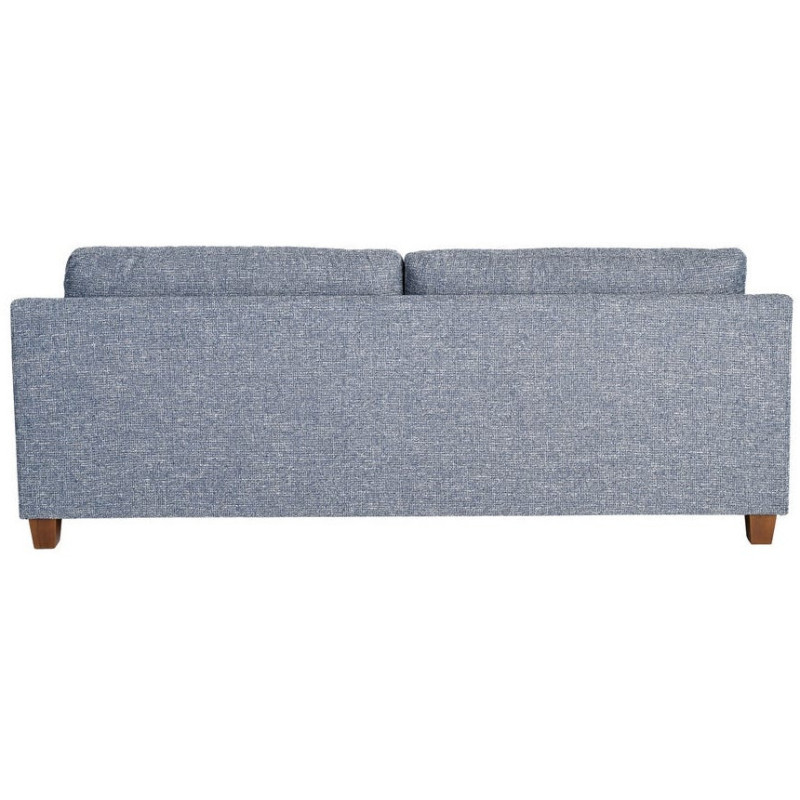 Grand Canapé minimaliste esprit scadinave Droit 3 places 221 cm Tissu chiné texturé Bleu Bois d'hévéa Seloriado 