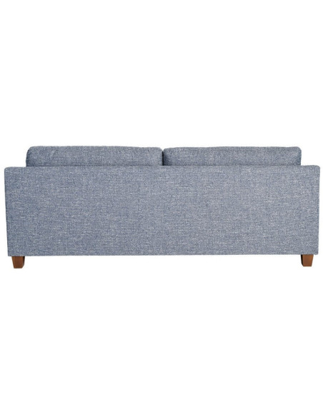 Grand Canapé minimaliste esprit scadinave Droit 3 places 221 cm Tissu chiné texturé Bleu Bois d'hévéa Seloriado 