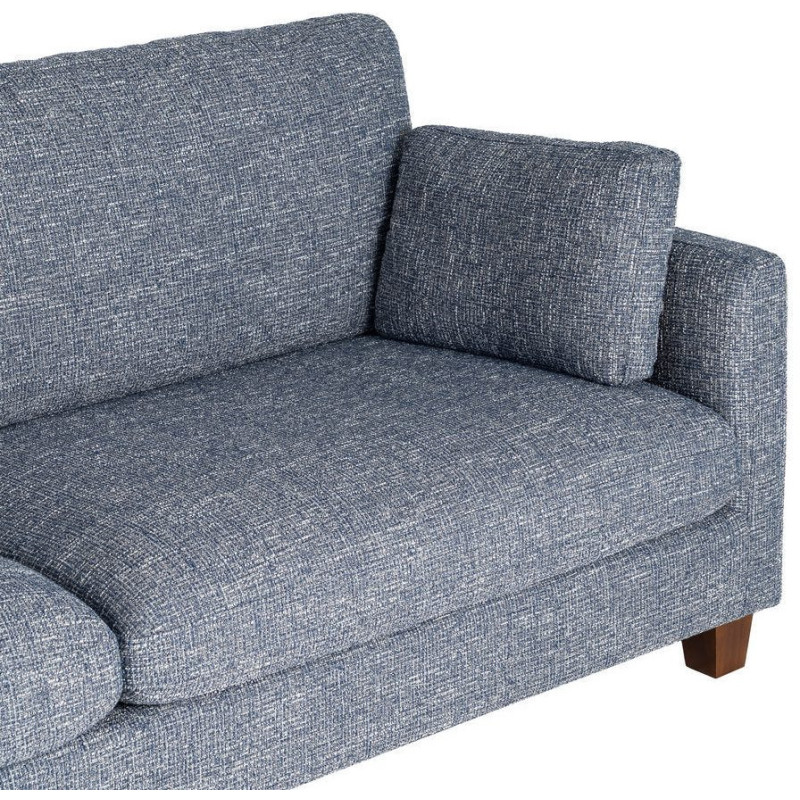 Grand Canapé minimaliste esprit scadinave Droit 3 places 221 cm Tissu chiné texturé Bleu Bois d'hévéa Seloriado 