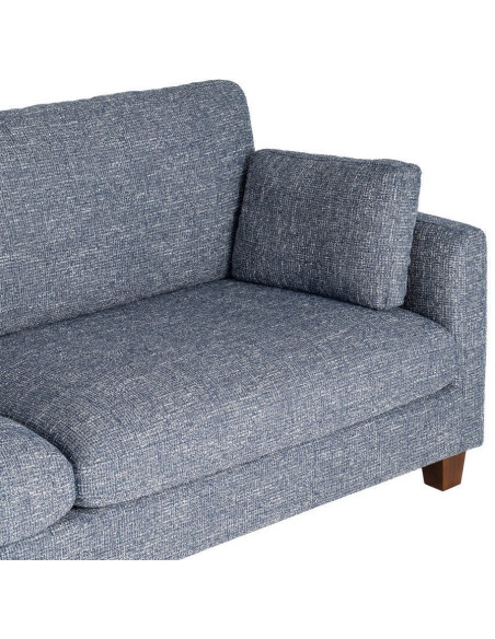 Grand Canapé minimaliste esprit scadinave Droit 3 places 221 cm Tissu chiné texturé Bleu Bois d'hévéa Seloriado 