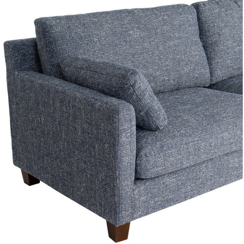 Grand Canapé minimaliste esprit scadinave Droit 3 places 221 cm Tissu chiné texturé Bleu Bois d'hévéa Seloriado 