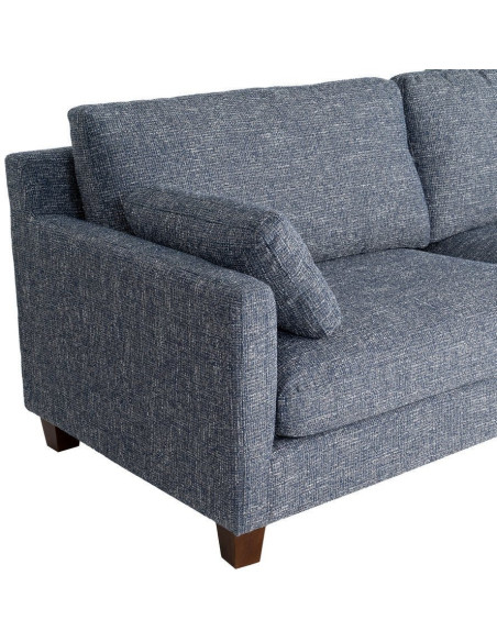 Grand Canapé minimaliste esprit scadinave Droit 3 places 221 cm Tissu chiné texturé Bleu Bois d'hévéa Seloriado 