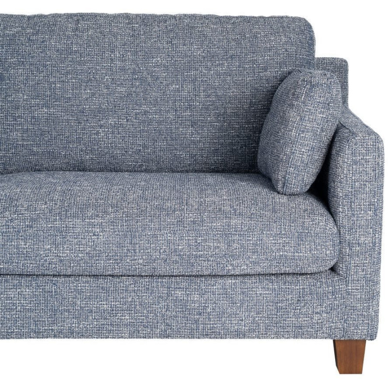 Grand Canapé minimaliste esprit scadinave Droit 3 places 221 cm Tissu chiné texturé Bleu Bois d'hévéa Seloriado 