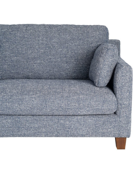 Grand Canapé minimaliste esprit scadinave Droit 3 places 221 cm Tissu chiné texturé Bleu Bois d'hévéa Seloriado 