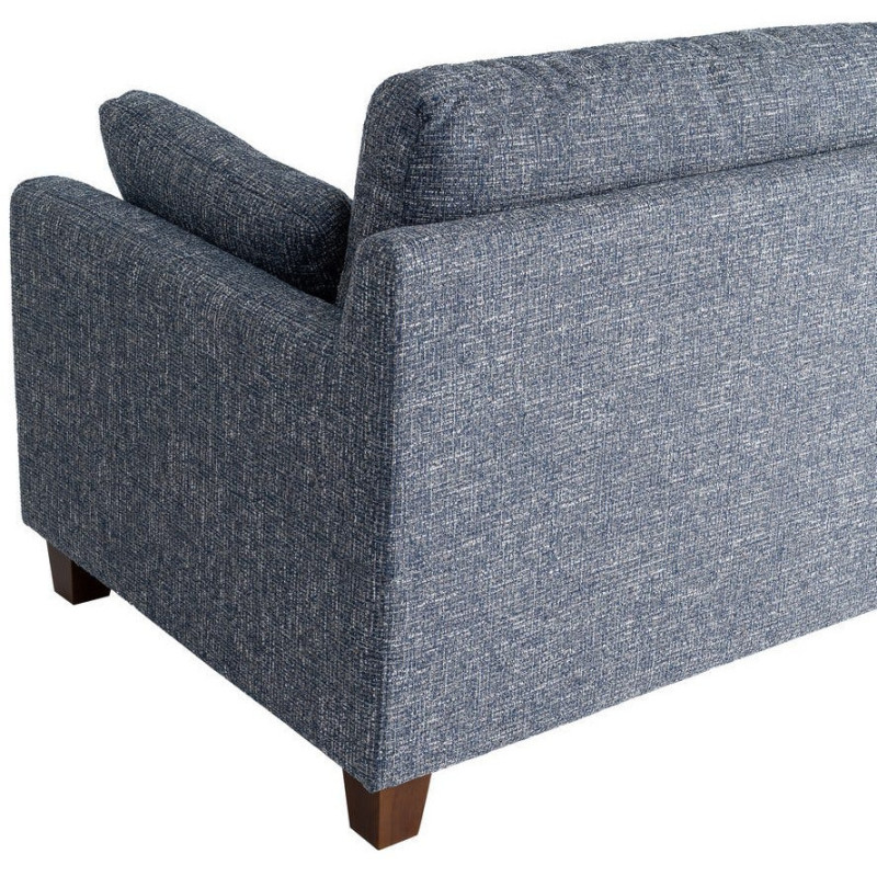 Grand Canapé minimaliste esprit scadinave Droit 3 places 221 cm Tissu chiné texturé Bleu Bois d'hévéa Seloriado 