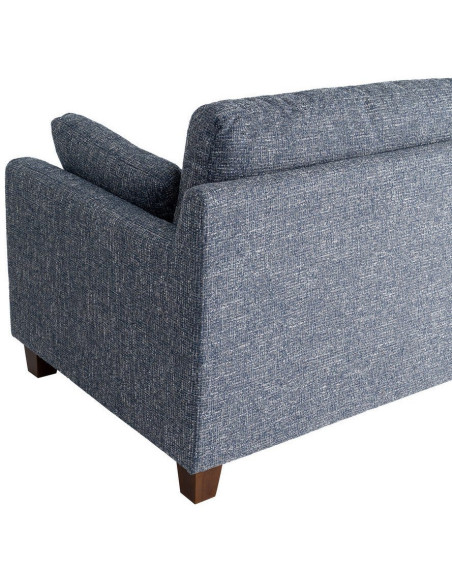 Grand Canapé minimaliste esprit scadinave Droit 3 places 221 cm Tissu chiné texturé Bleu Bois d'hévéa Seloriado 