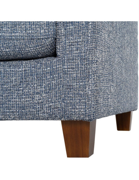 Grand Canapé minimaliste esprit scadinave Droit 3 places 221 cm Tissu chiné texturé Bleu Bois d'hévéa Seloriado 