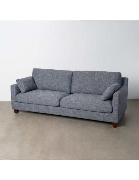 Grand Canapé minimaliste esprit scadinave Droit 3 places 221 cm Tissu chiné texturé Bleu Bois d'hévéa Seloriado 