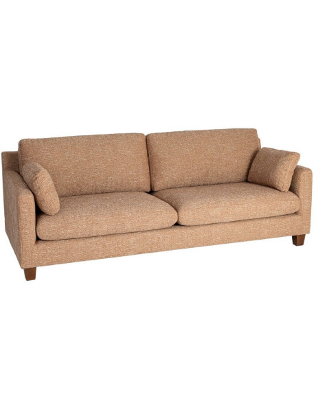 Grand Canapé minimaliste esprit scadinave Droit 3 places 221 cm Tissu chiné texturé Ocre Bois d'hévéa Seloriado 