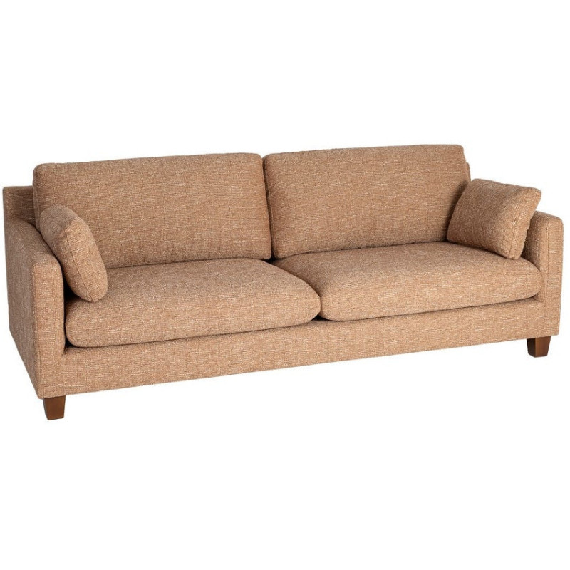 Grand Canapé minimaliste esprit scadinave Droit 3 places 221 cm Tissu chiné texturé Ocre Bois d'hévéa Seloriado 