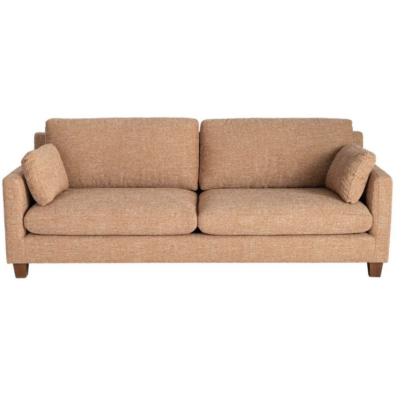 Grand Canapé minimaliste esprit scadinave Droit 3 places 221 cm Tissu chiné texturé Ocre Bois d'hévéa Seloriado 