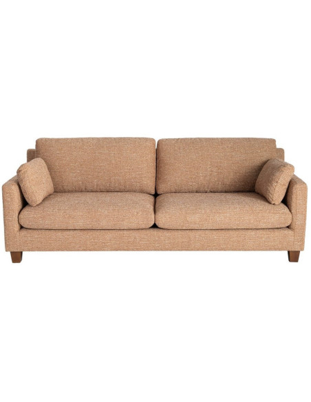Grand Canapé minimaliste esprit scadinave Droit 3 places 221 cm Tissu chiné texturé Ocre Bois d'hévéa Seloriado 
