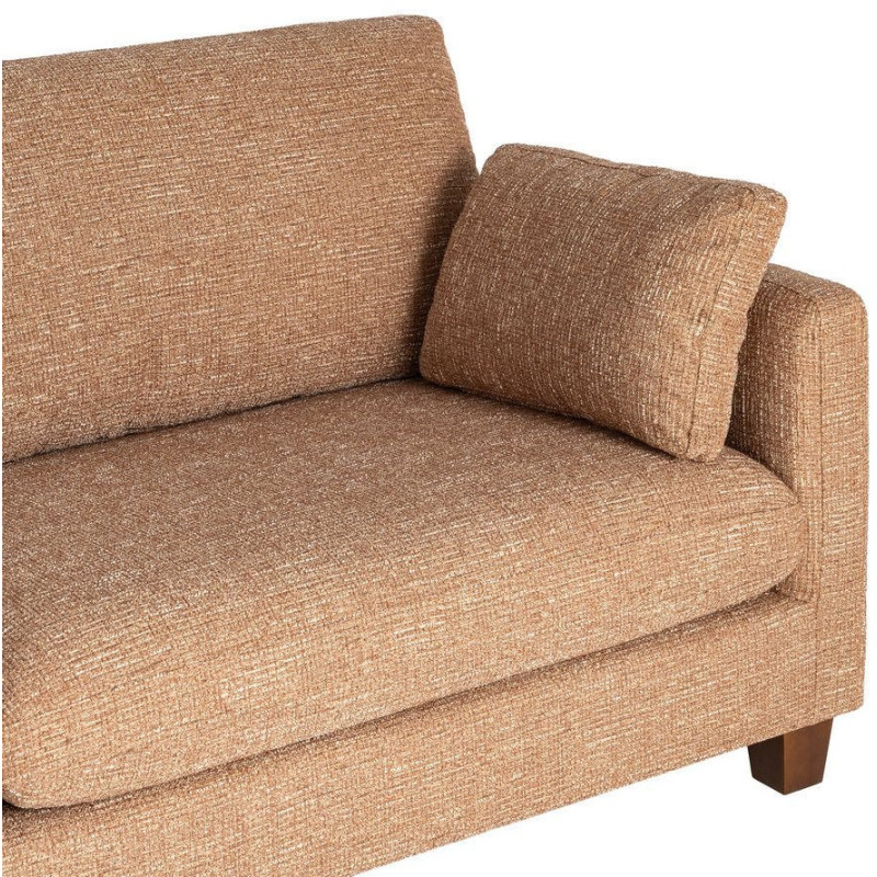 Grand Canapé minimaliste esprit scadinave Droit 3 places 221 cm Tissu chiné texturé Ocre Bois d'hévéa Seloriado 