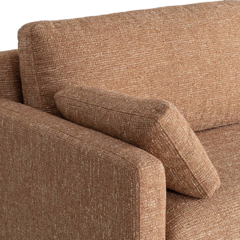 Grand Canapé minimaliste esprit scadinave Droit 3 places 221 cm Tissu chiné texturé Ocre Bois d'hévéa Seloriado 