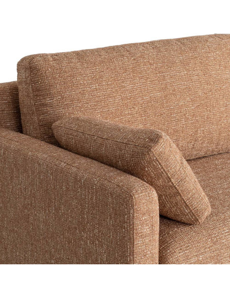 Grand Canapé minimaliste esprit scadinave Droit 3 places 221 cm Tissu chiné texturé Ocre Bois d'hévéa Seloriado 