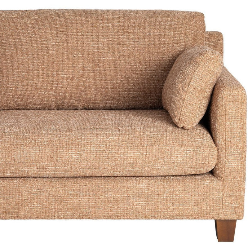 Grand Canapé minimaliste esprit scadinave Droit 3 places 221 cm Tissu chiné texturé Ocre Bois d'hévéa Seloriado 