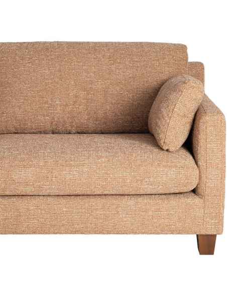 Grand Canapé minimaliste esprit scadinave Droit 3 places 221 cm Tissu chiné texturé Ocre Bois d'hévéa Seloriado 