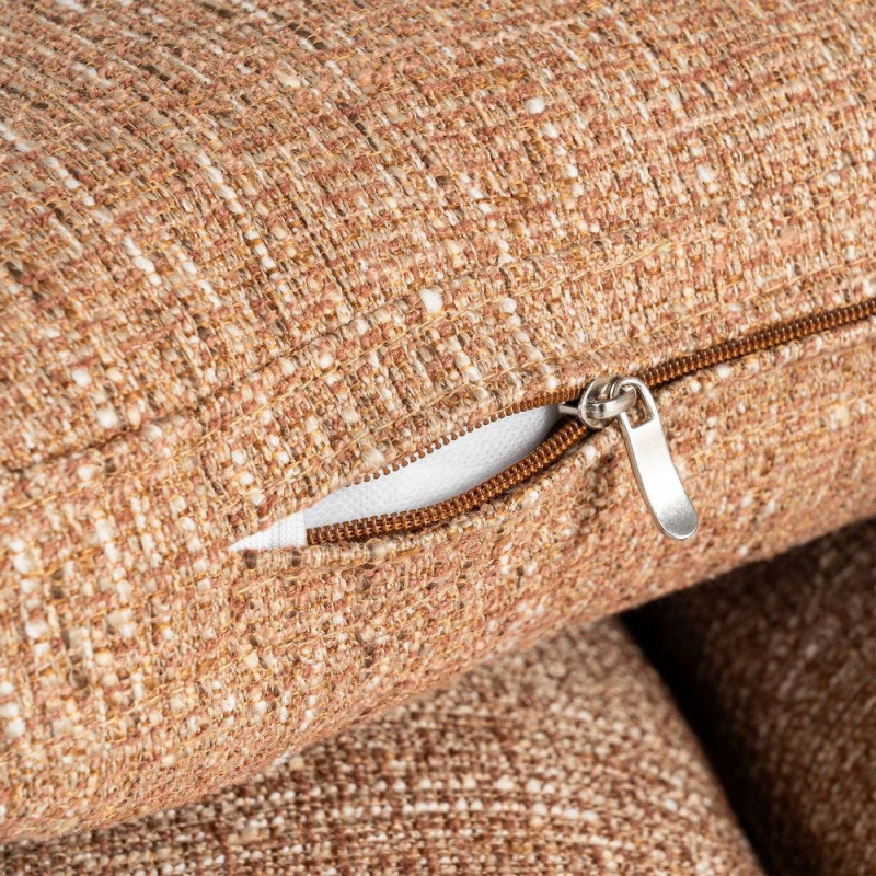 Grand Canapé minimaliste esprit scadinave Droit 3 places 221 cm Tissu chiné texturé Ocre Bois d'hévéa Seloriado 