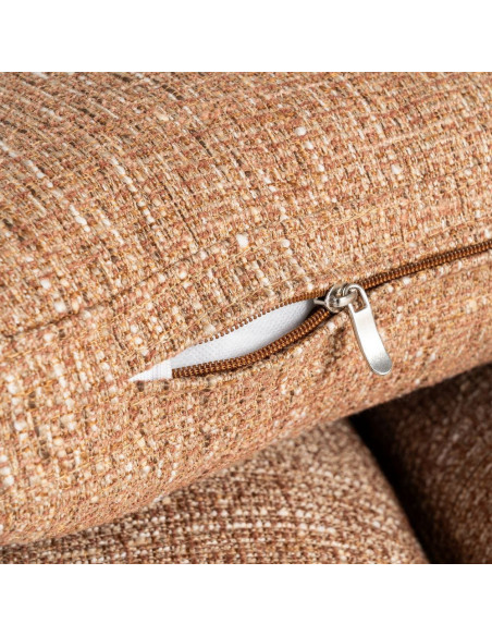 Grand Canapé minimaliste esprit scadinave Droit 3 places 221 cm Tissu chiné texturé Ocre Bois d'hévéa Seloriado 