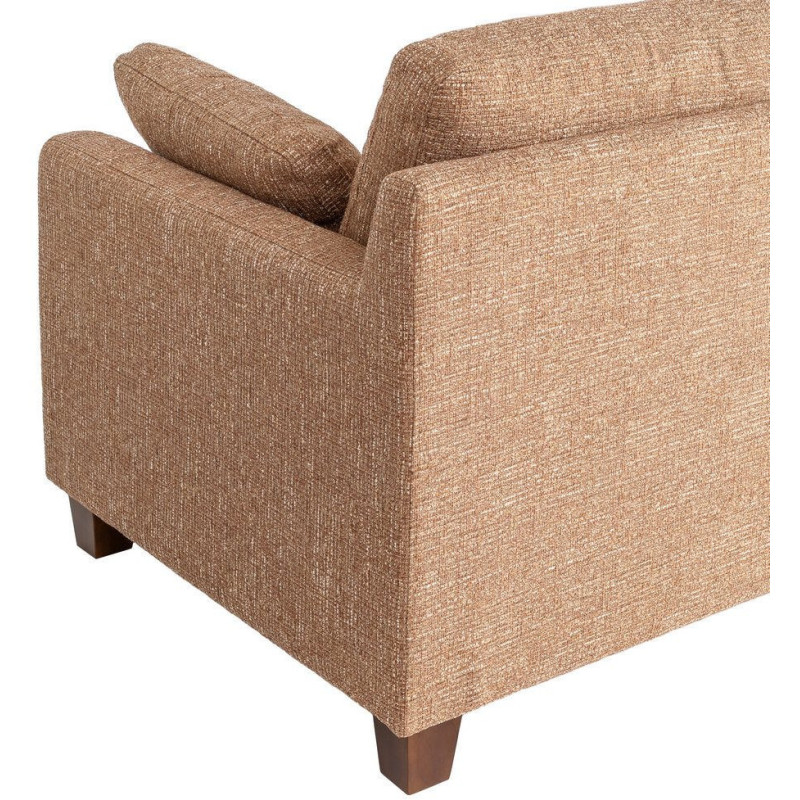 Grand Canapé minimaliste esprit scadinave Droit 3 places 221 cm Tissu chiné texturé Ocre Bois d'hévéa Seloriado 