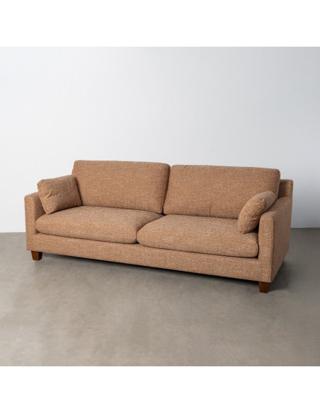 Grand Canapé minimaliste esprit scadinave Droit 3 places 221 cm Tissu chiné texturé Ocre Bois d'hévéa Seloriado 