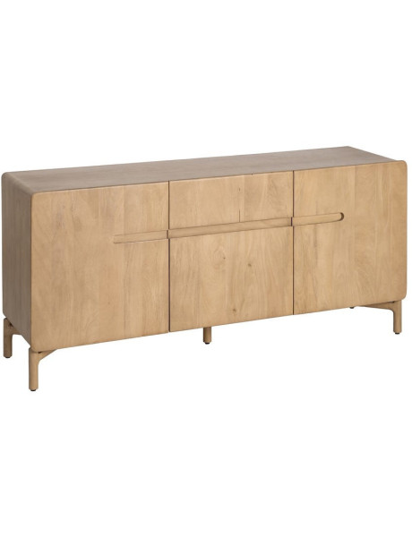 Buffet tv japandi minimaliste lignes douces Bas 3 portes 160 cm Bois de manguier Naturel Emorio 
