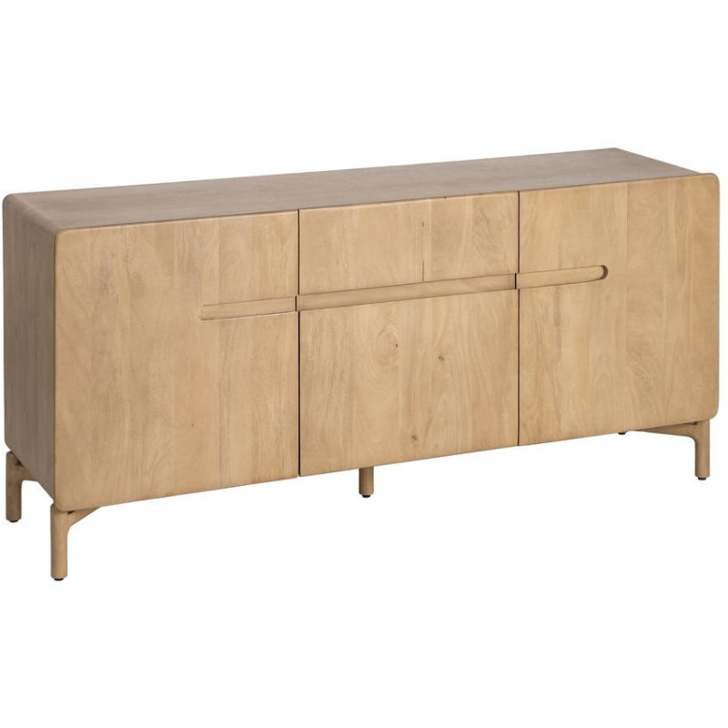 Buffet tv japandi minimaliste lignes douces Bas 3 portes 160 cm Bois de manguier Naturel Emorio 