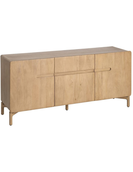 Buffet tv japandi minimaliste lignes douces Bas 3 portes 160 cm Bois de manguier Naturel Emorio 