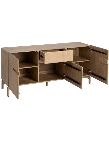 Buffet tv japandi minimaliste lignes douces Bas 3 portes 160 cm Bois de manguier Naturel Emorio 