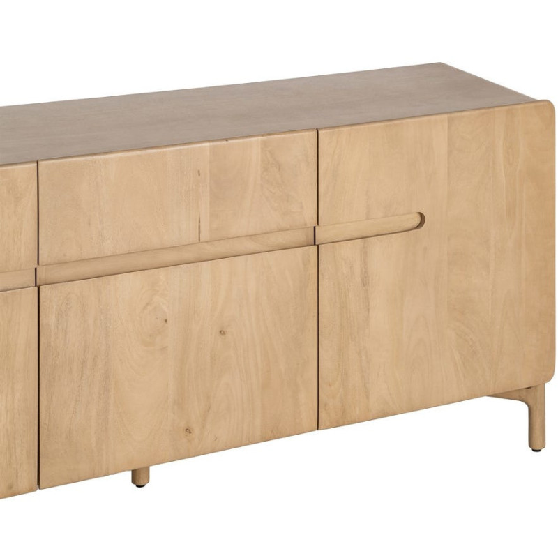 Buffet tv japandi minimaliste lignes douces Bas 3 portes 160 cm Bois de manguier Naturel Emorio 