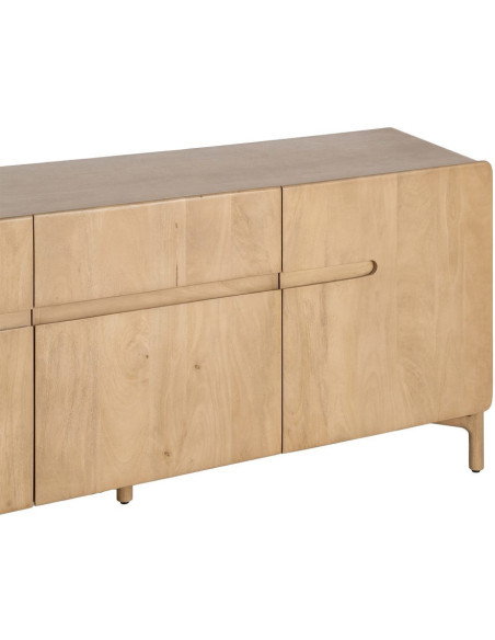 Buffet tv japandi minimaliste lignes douces Bas 3 portes 160 cm Bois de manguier Naturel Emorio 