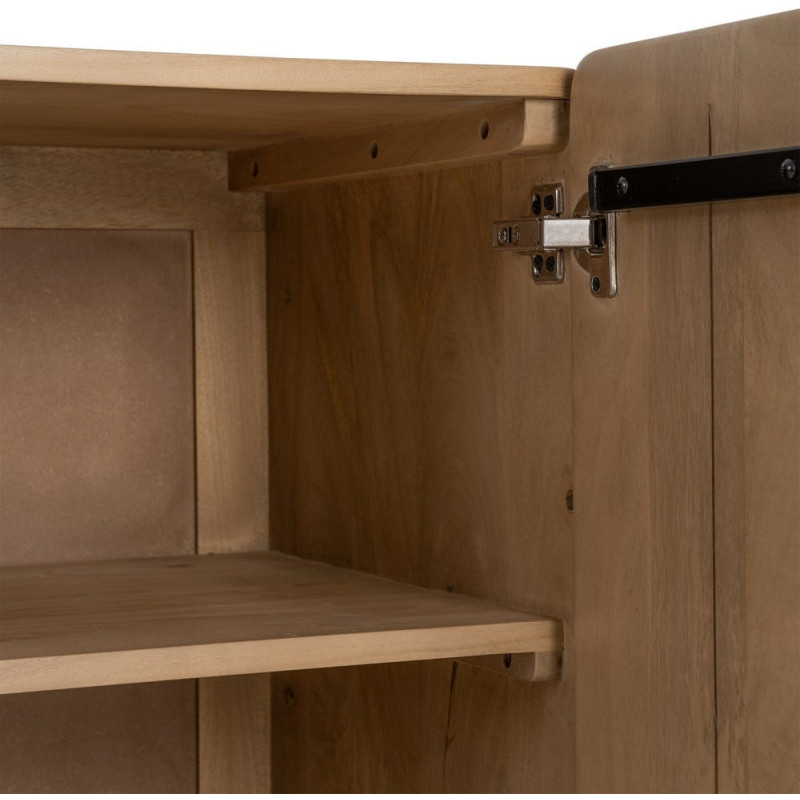 Buffet tv japandi minimaliste lignes douces Bas 3 portes 160 cm Bois de manguier Naturel Emorio 