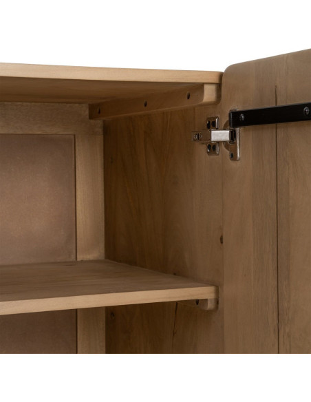 Buffet tv japandi minimaliste lignes douces Bas 3 portes 160 cm Bois de manguier Naturel Emorio 