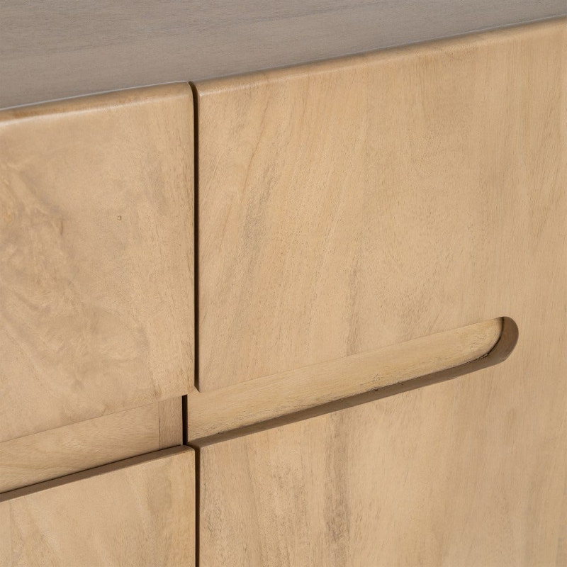 Buffet tv japandi minimaliste lignes douces Bas 3 portes 160 cm Bois de manguier Naturel Emorio 