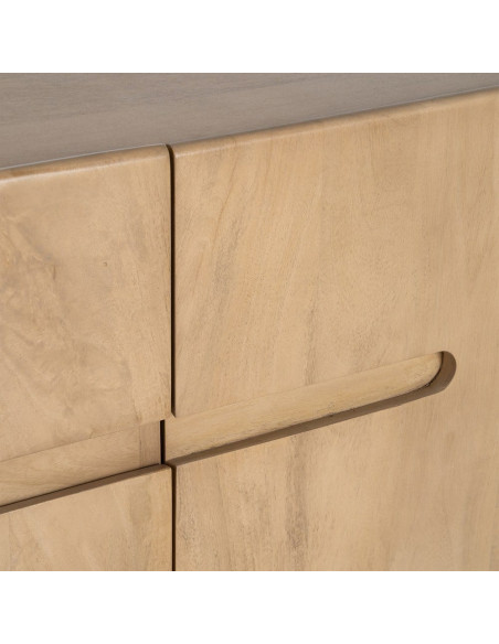 Buffet tv japandi minimaliste lignes douces Bas 3 portes 160 cm Bois de manguier Naturel Emorio 