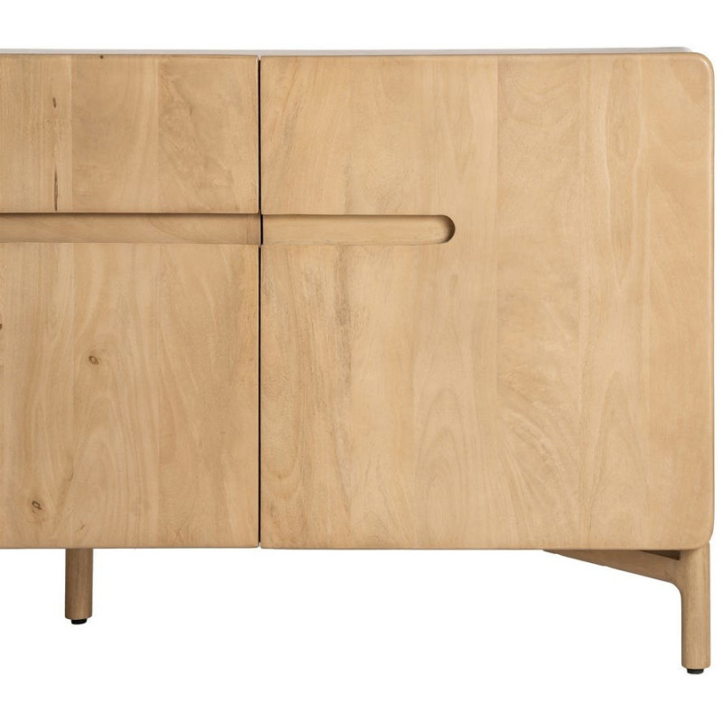 Buffet tv japandi minimaliste lignes douces Bas 3 portes 160 cm Bois de manguier Naturel Emorio 