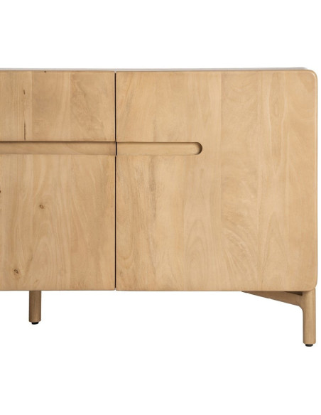 Buffet tv japandi minimaliste lignes douces Bas 3 portes 160 cm Bois de manguier Naturel Emorio 