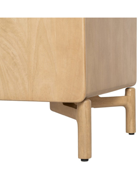 Buffet tv japandi minimaliste lignes douces Bas 3 portes 160 cm Bois de manguier Naturel Emorio 