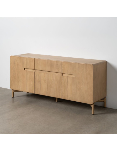 Buffet tv japandi minimaliste lignes douces Bas 3 portes 160 cm Bois de manguier Naturel Emorio 