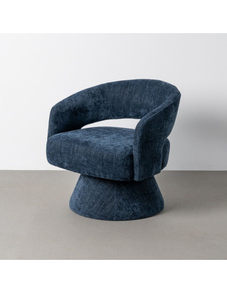 Fauteuil pivotant rétro chic Tissu Bleu Bois MDF Métal Novario 