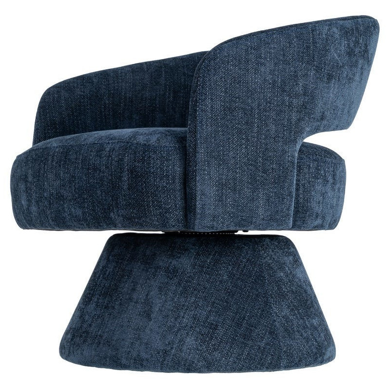 Fauteuil pivotant rétro chic Tissu Bleu Bois MDF Métal Novario 