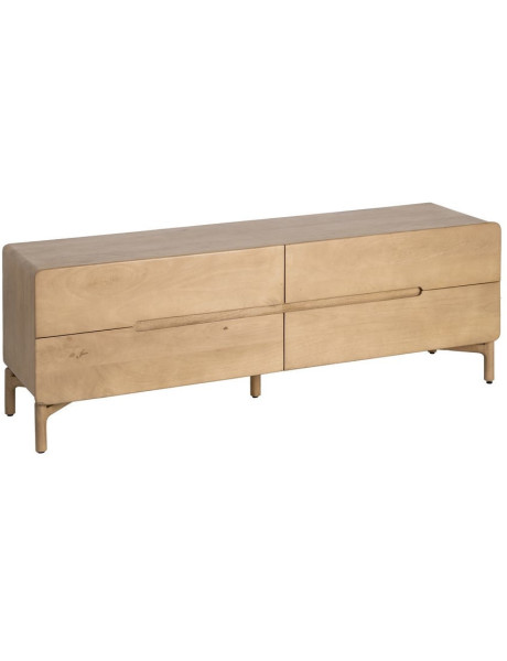 Meuble tv japandi minimaliste lignes douces 4 tiroirs 160 cm Bois de manguier Naturel Emorio 