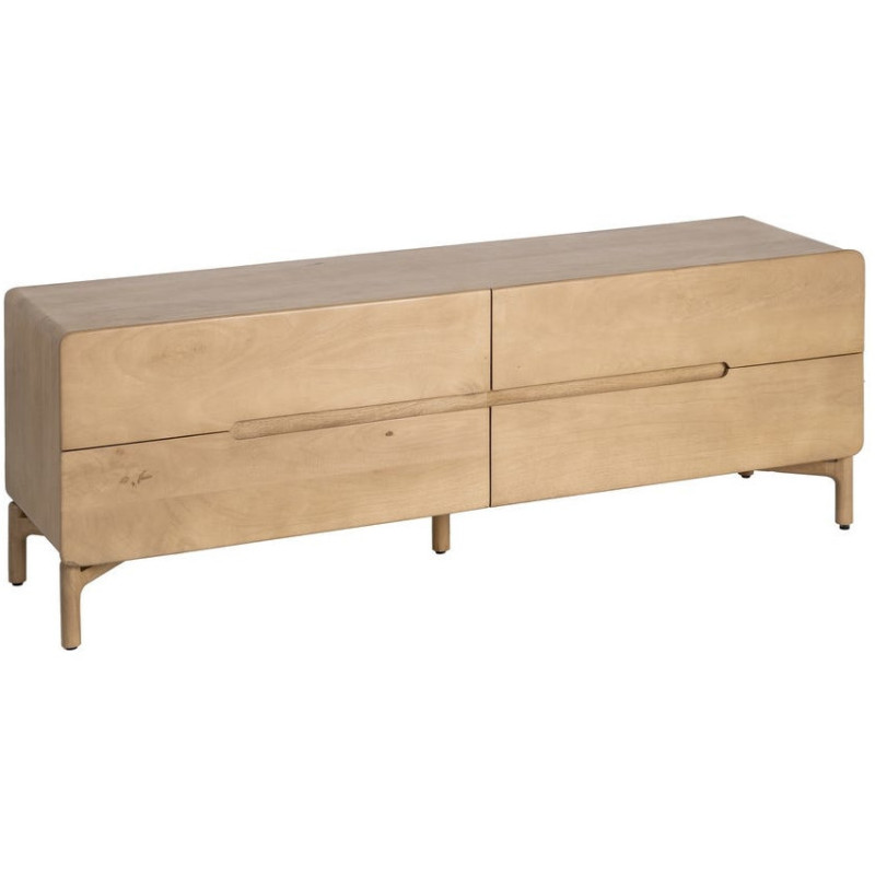Meuble tv japandi minimaliste lignes douces 4 tiroirs 160 cm Bois de manguier Naturel Emorio 