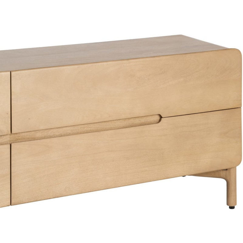 Meuble tv japandi minimaliste lignes douces 4 tiroirs 160 cm Bois de manguier Naturel Emorio 