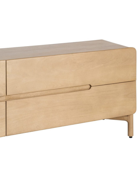 Meuble tv japandi minimaliste lignes douces 4 tiroirs 160 cm Bois de manguier Naturel Emorio 