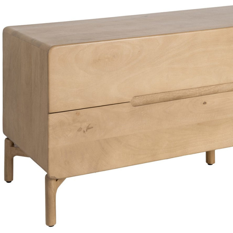 Meuble tv japandi minimaliste lignes douces 4 tiroirs 160 cm Bois de manguier Naturel Emorio 