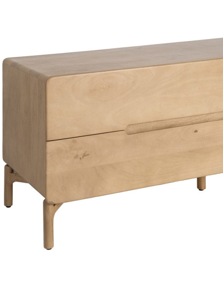 Meuble tv japandi minimaliste lignes douces 4 tiroirs 160 cm Bois de manguier Naturel Emorio 
