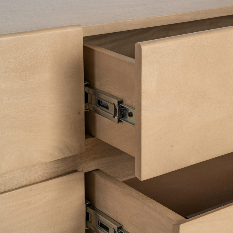 Meuble tv japandi minimaliste lignes douces 4 tiroirs 160 cm Bois de manguier Naturel Emorio 